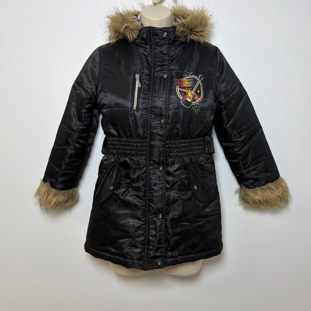 Vintage Y2K Hannah Montana Rainbow Bling Faux Fur Belted Puffer Jacket